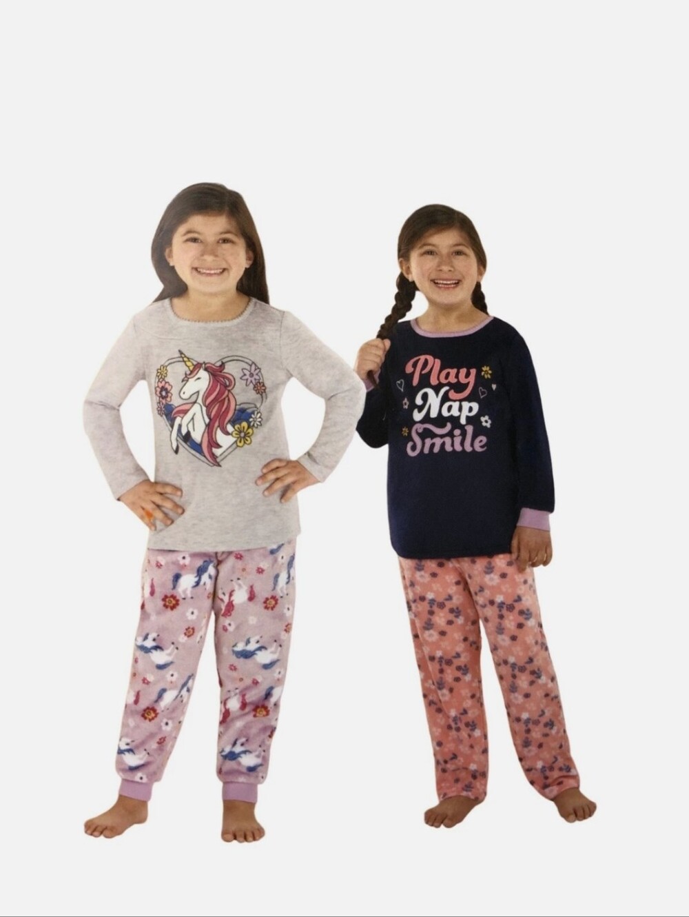 NWT 4-piece Girls' Pink & Navy Unicorn and Slogan Pajama Set, Size 8